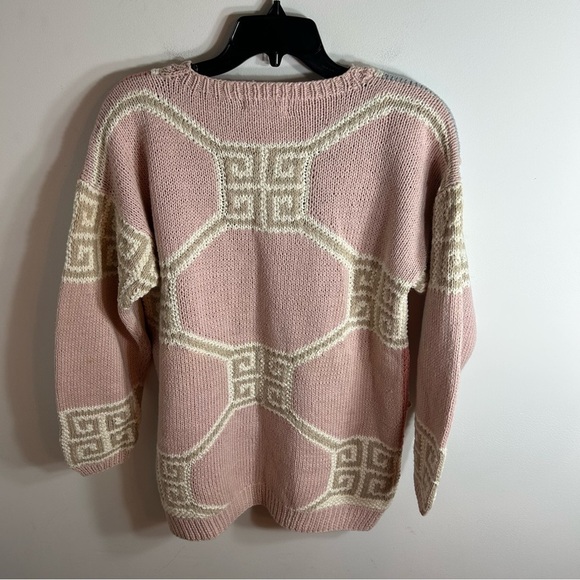 Vintage Knitted By Hand Jennifer Reed Pom Ball Pastel Floral Sweater Small - Picture 3 of 5